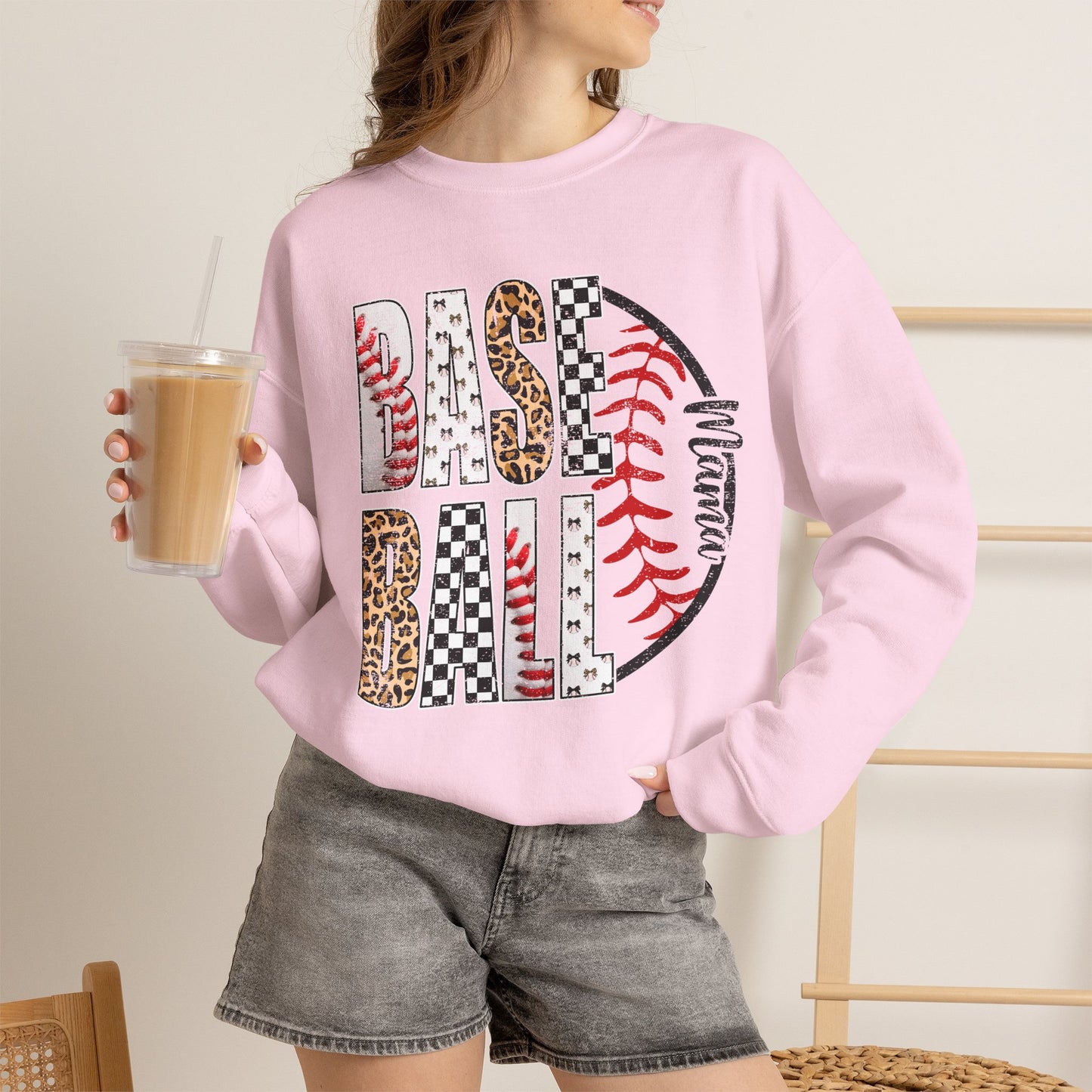 GILDAN - Baseball Leopard Print Crewneck Sweatshirt