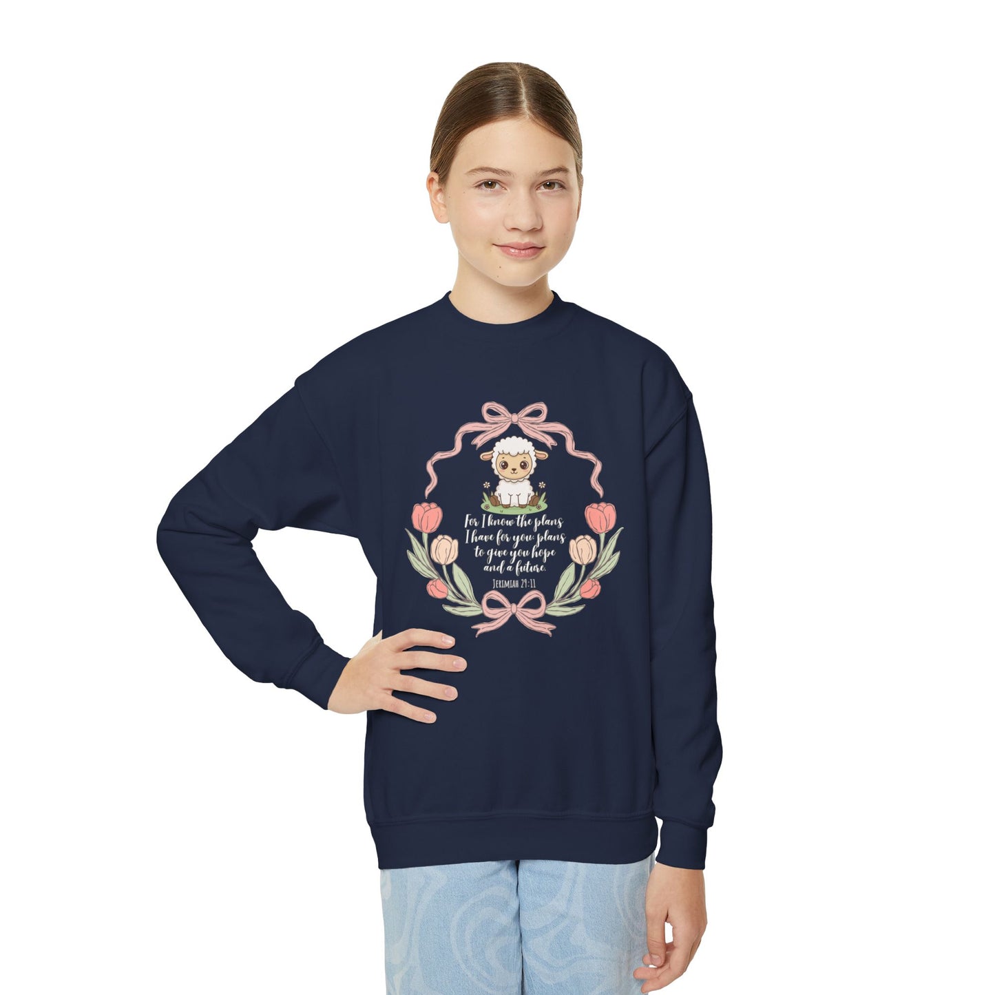 JEREMIAH 29:11 YOUTH SWEATSHIRT WHITE FONT