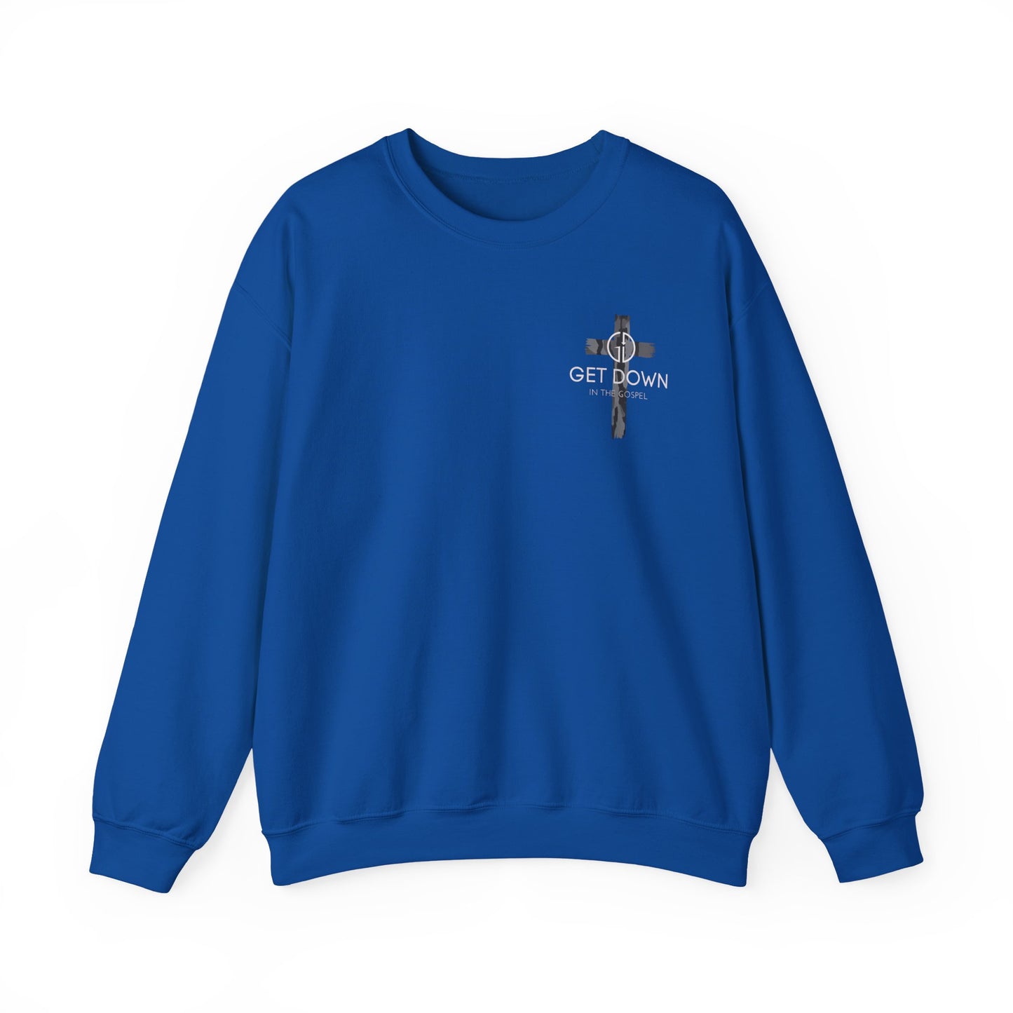 GILDAN - GET DOWN IN THE GOSPEL ADULT SWEATSHIRT GRAY CAMO CROSS