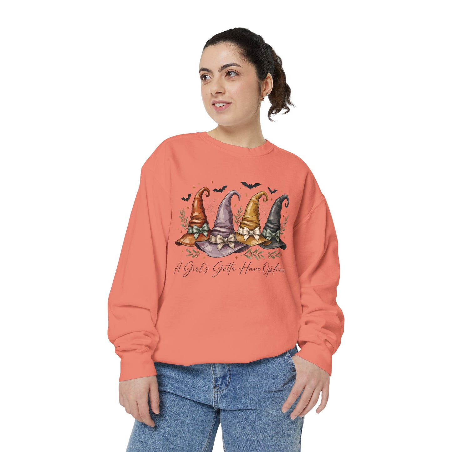 COMFORT COLORS - Gnome Trio Cozy Sweatshirt — "A Girl's Gotta Have Options" Fall Graphic