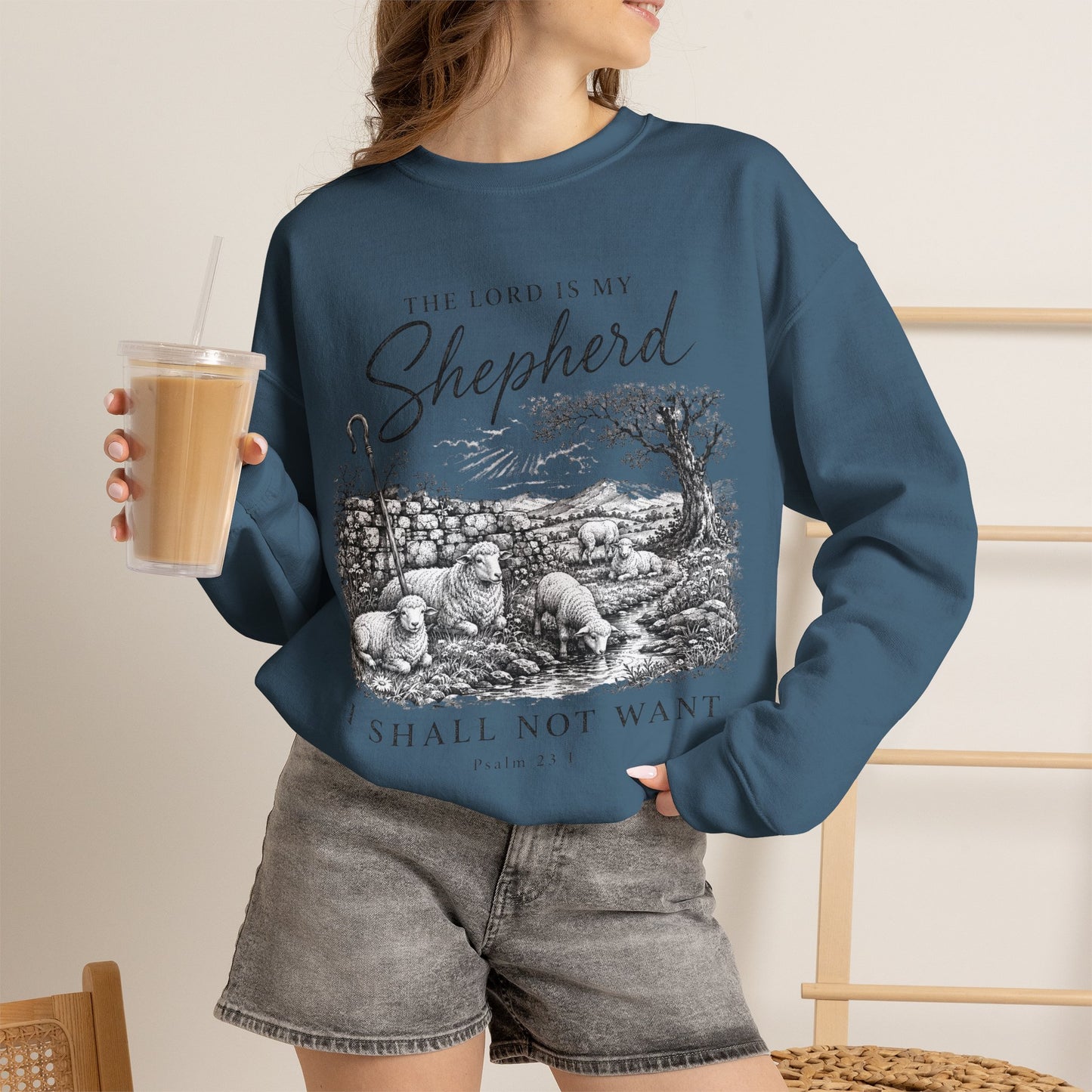 GILDAN - The Lord Is My Shepherd Psalm 23 Christian Crewneck Sweatshirt