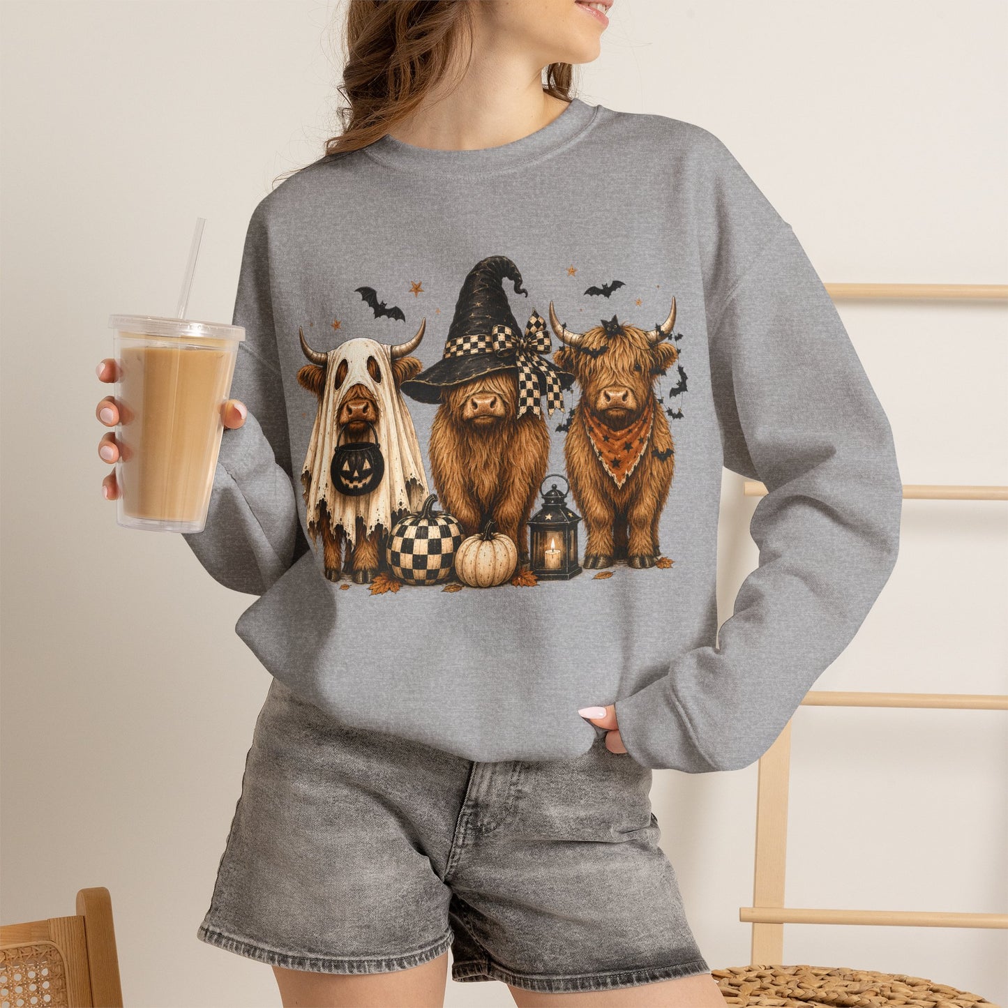GILDAN -Halloween Dogs Crewneck Sweatshirt — Cute Witch, Ghost & Pumpkin Puppy Design