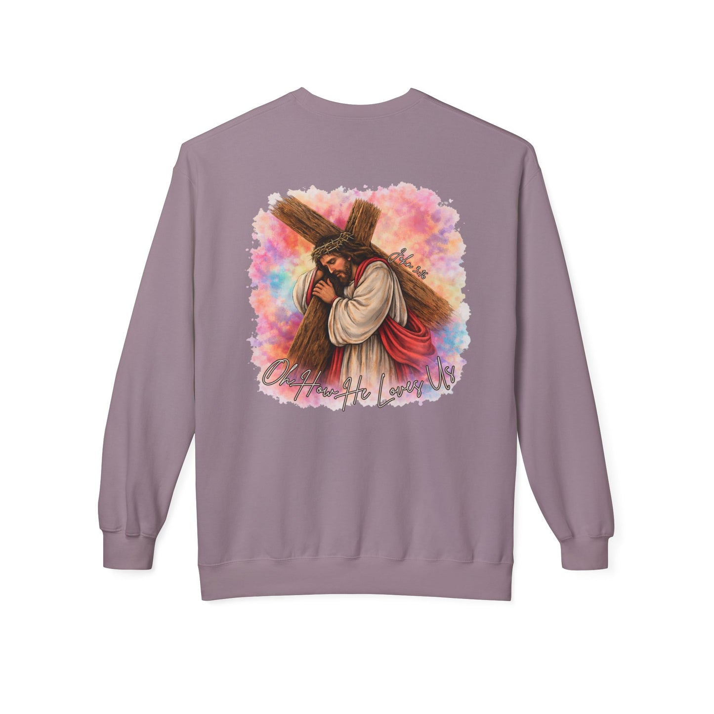 Christian Sweatshirt — Jesus Carrying Cross Crewneck (Faith Over Fear)