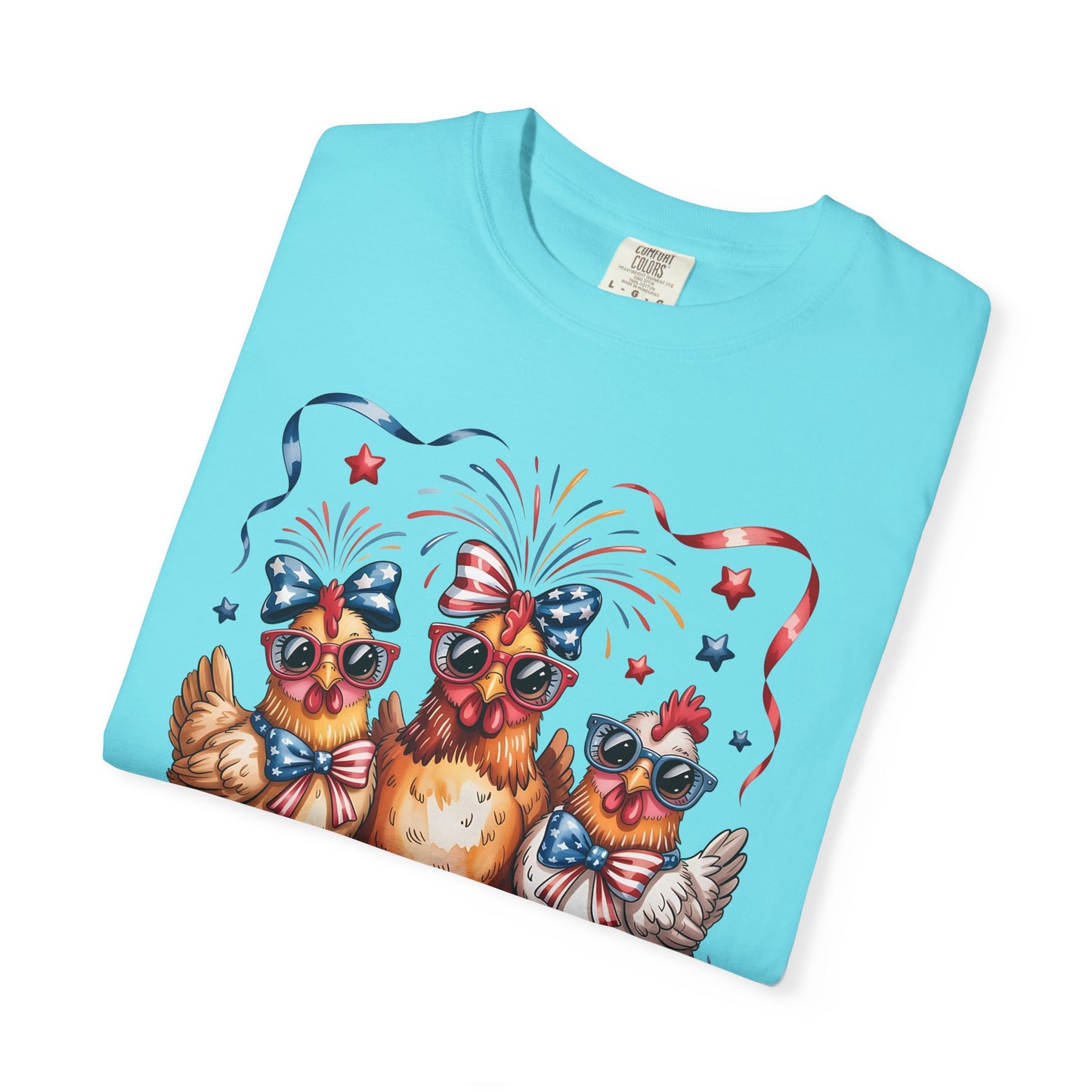 COMFORT COLORS - Patriotic Chickens T-Shirt — 4th of July Farm Animal Graphic Tee