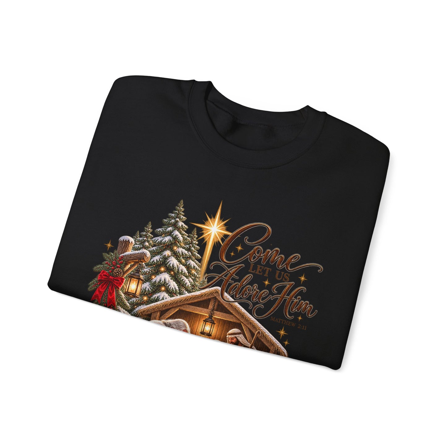 GILDAN - Crewneck Sweatshirt - 'Come Let Us Adore Him' Nativity Christmas Sweatshirt