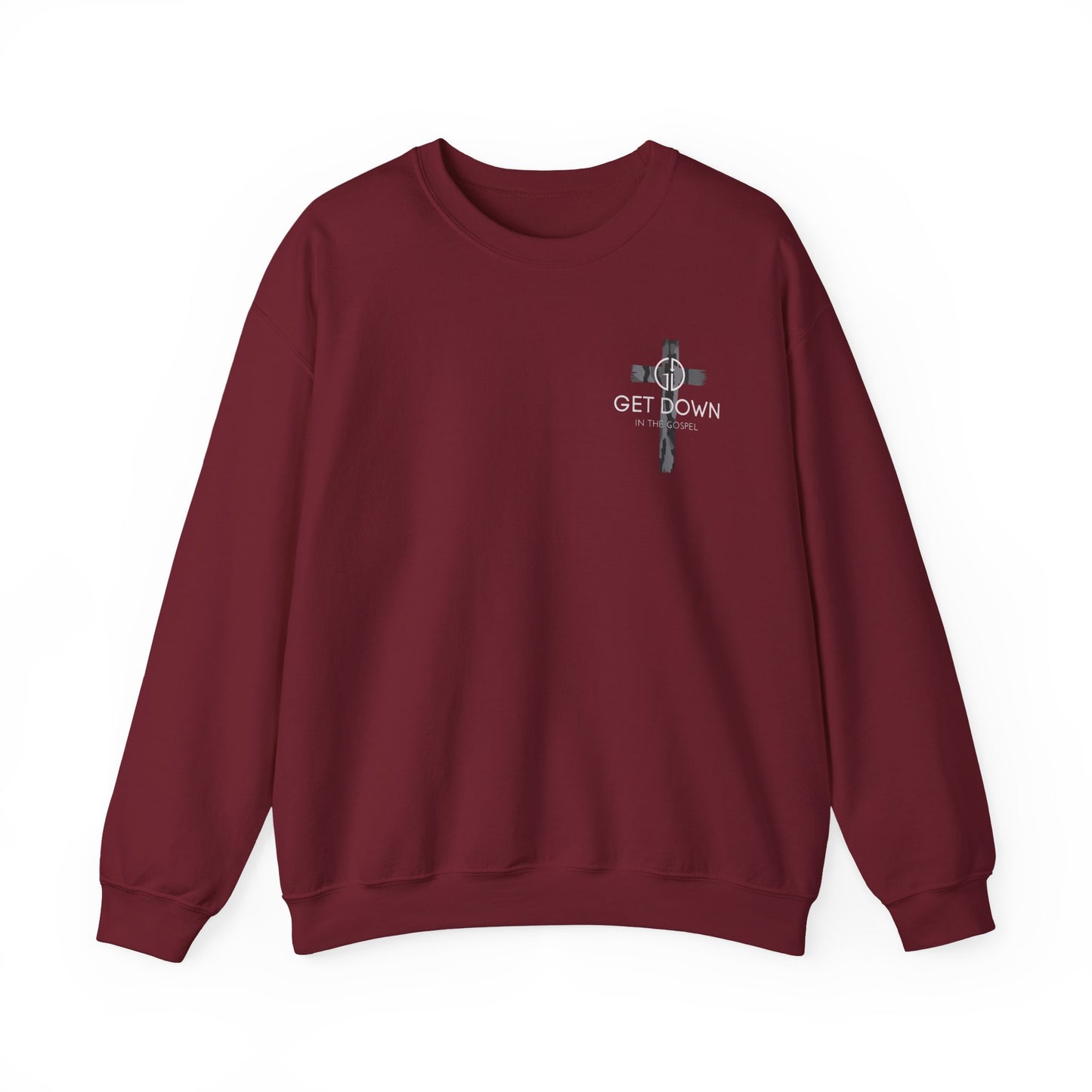 GILDAN - GET DOWN IN THE GOSPEL ADULT SWEATSHIRT GRAY CAMO CROSS