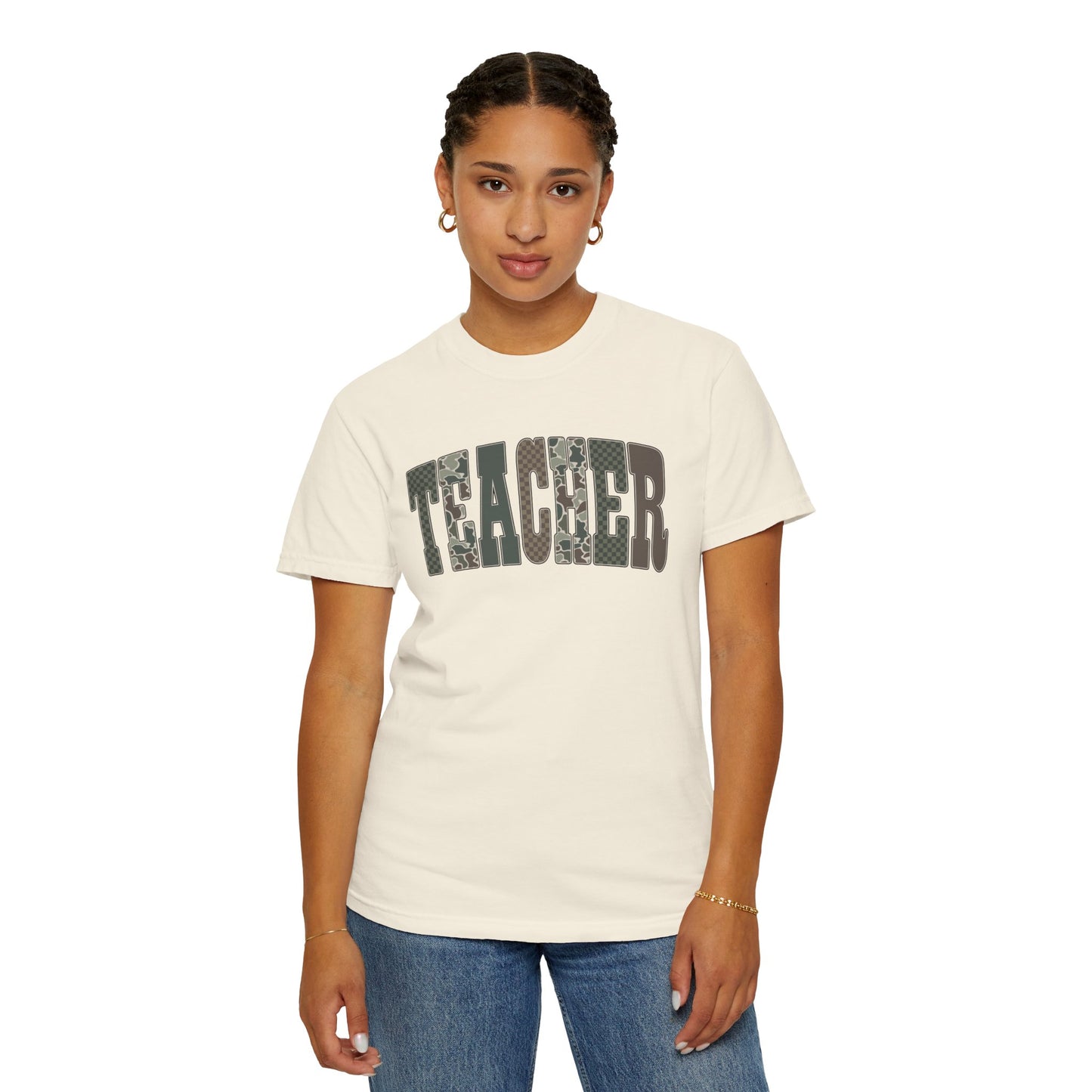 COMFORT COLORS - Teacher Graphic T-Shirt — Floral Pattern "TEACHER" Tee