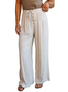 Jet Stream Drawstring Elastic Waist Button Pleated Detail Wide Leg Pants