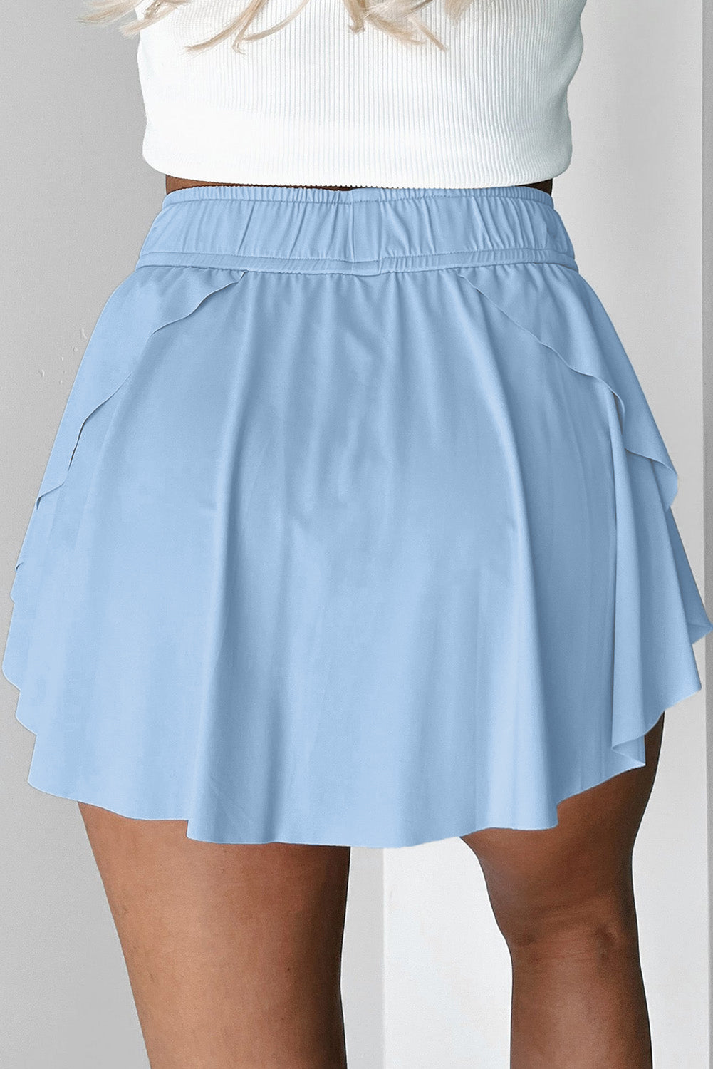 Light Green Drawstring Elastic Waistband Lined Tennis Skorts