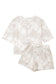Beige Vintage Tie Dye Bracelet Sleeve Drawstring Elastic Waist 2pcs Short Set