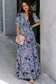 Multicolor Fiery Floral Print Frilled V Neck Short Sleeve Maxi Dress