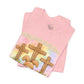 BELLA  CANVAS - Easter Bunny Kneeling at Crosses T‑Shirt — Christian Easter Faith Tee
