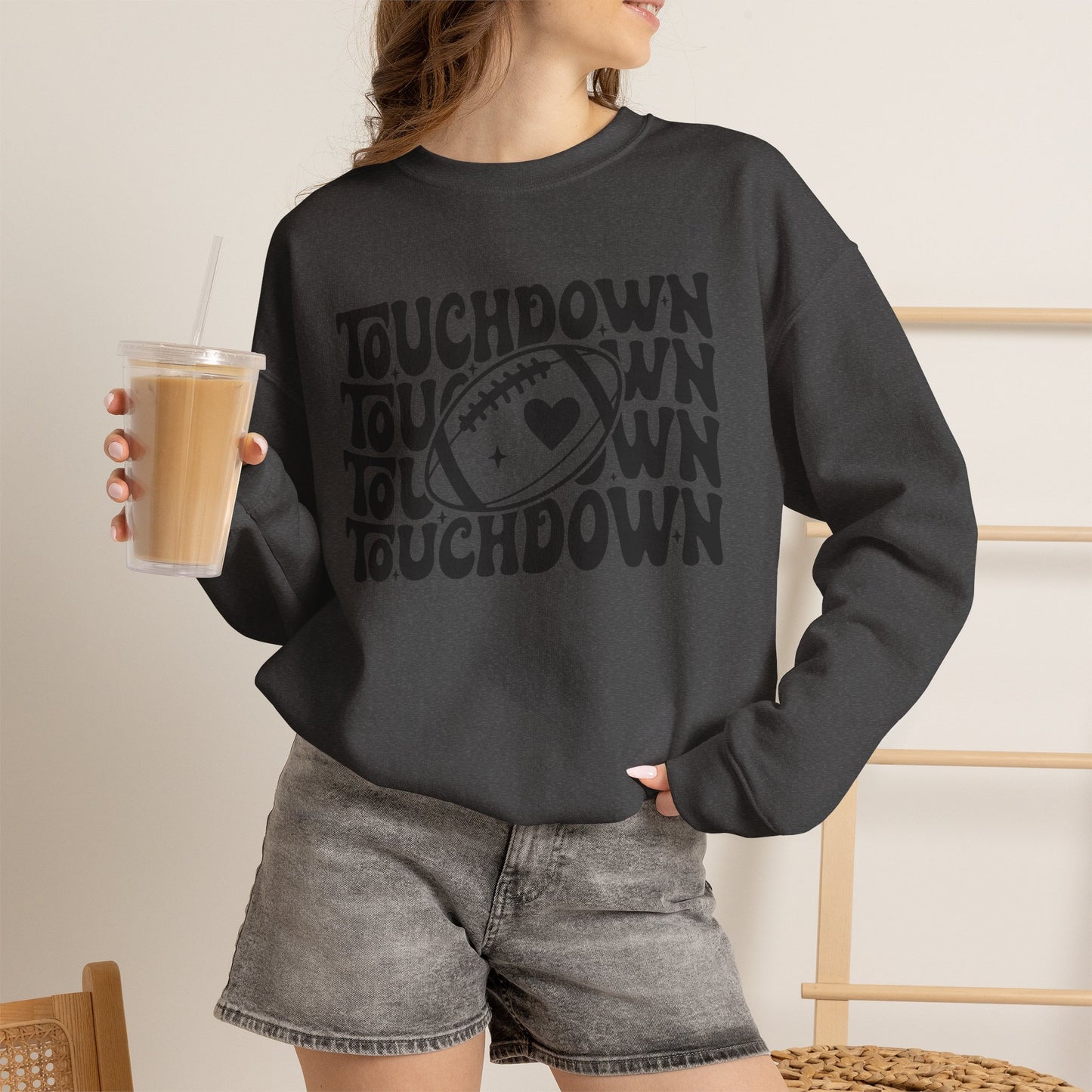 GILDAN -Touchdown Football Sweatshirt — Retro 'TOUCHDOWN' Graphic Crewneck