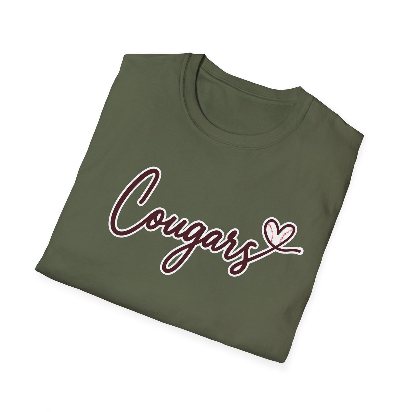 GILDAN - Cougars Script T-Shirt — Retro Pink Heart Team Tee