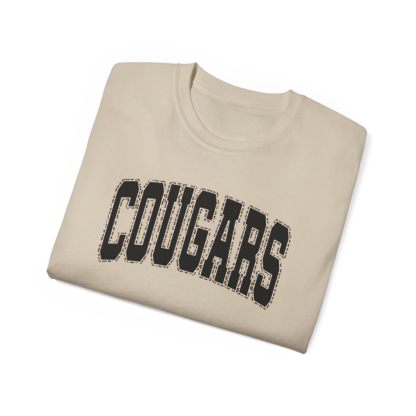Cougars Arch Logo Tee Leopard Print Outline— Vintage Collegiate Graphic T-Shirt