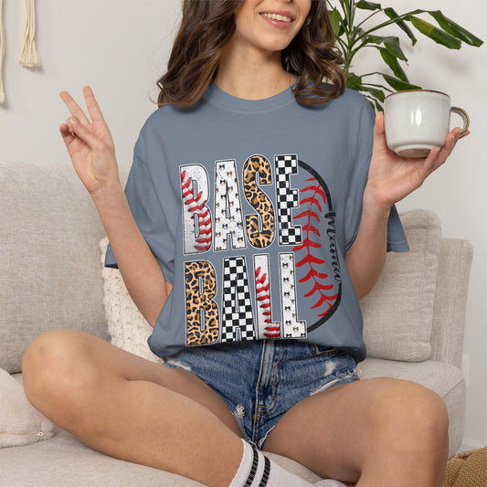 COMFORT COLORS - Dad Ball Baseball T-Shirt — Leopard & Checker Vintage-Style Father’s Day Tee