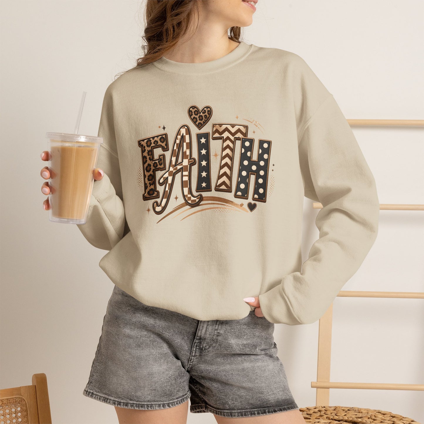 GILDAN - Faith Leopard Print Crewneck Sweatshirt