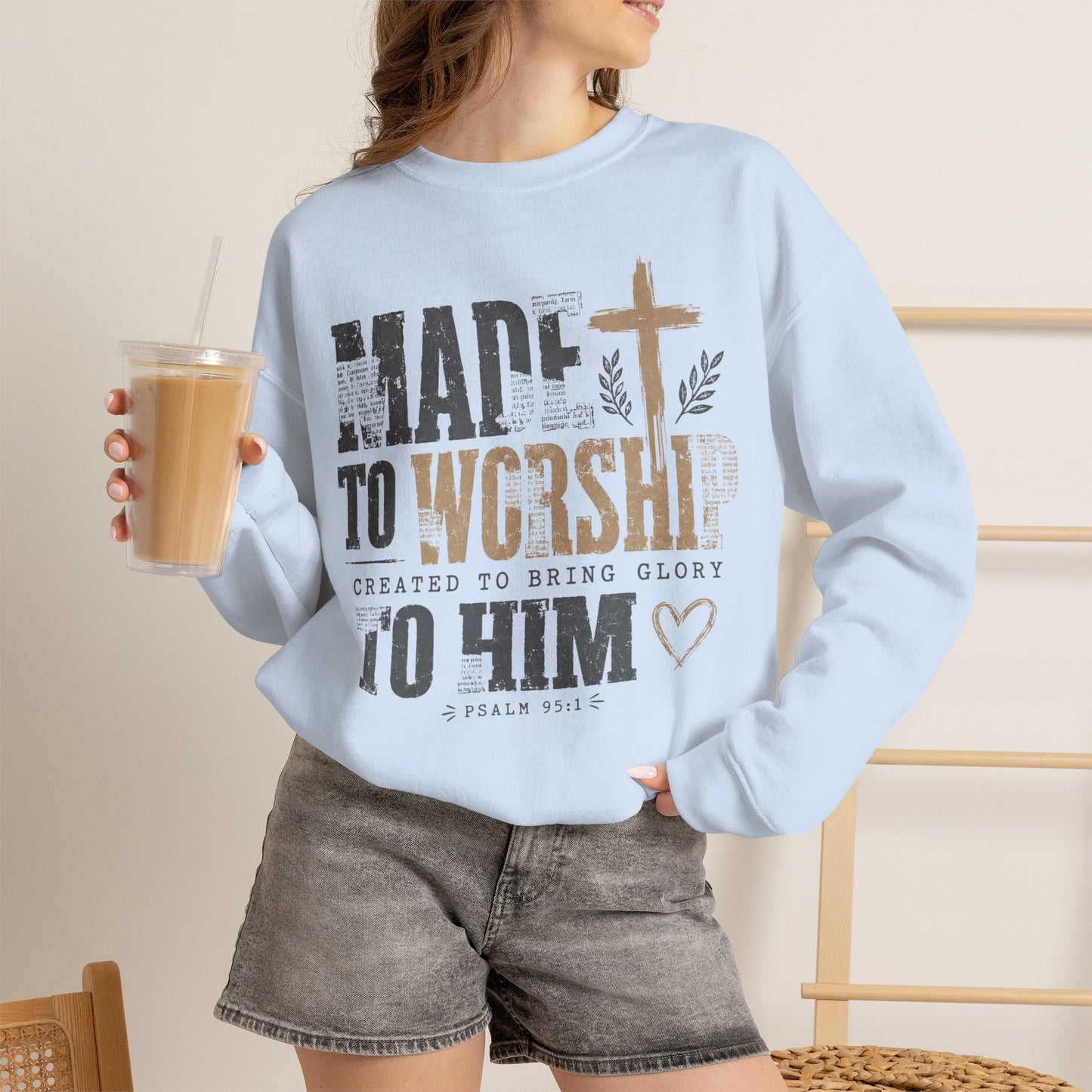 GILDAN - Worship Crewneck Sweatshirt — "Made to Worship to Him" Christian Pullover