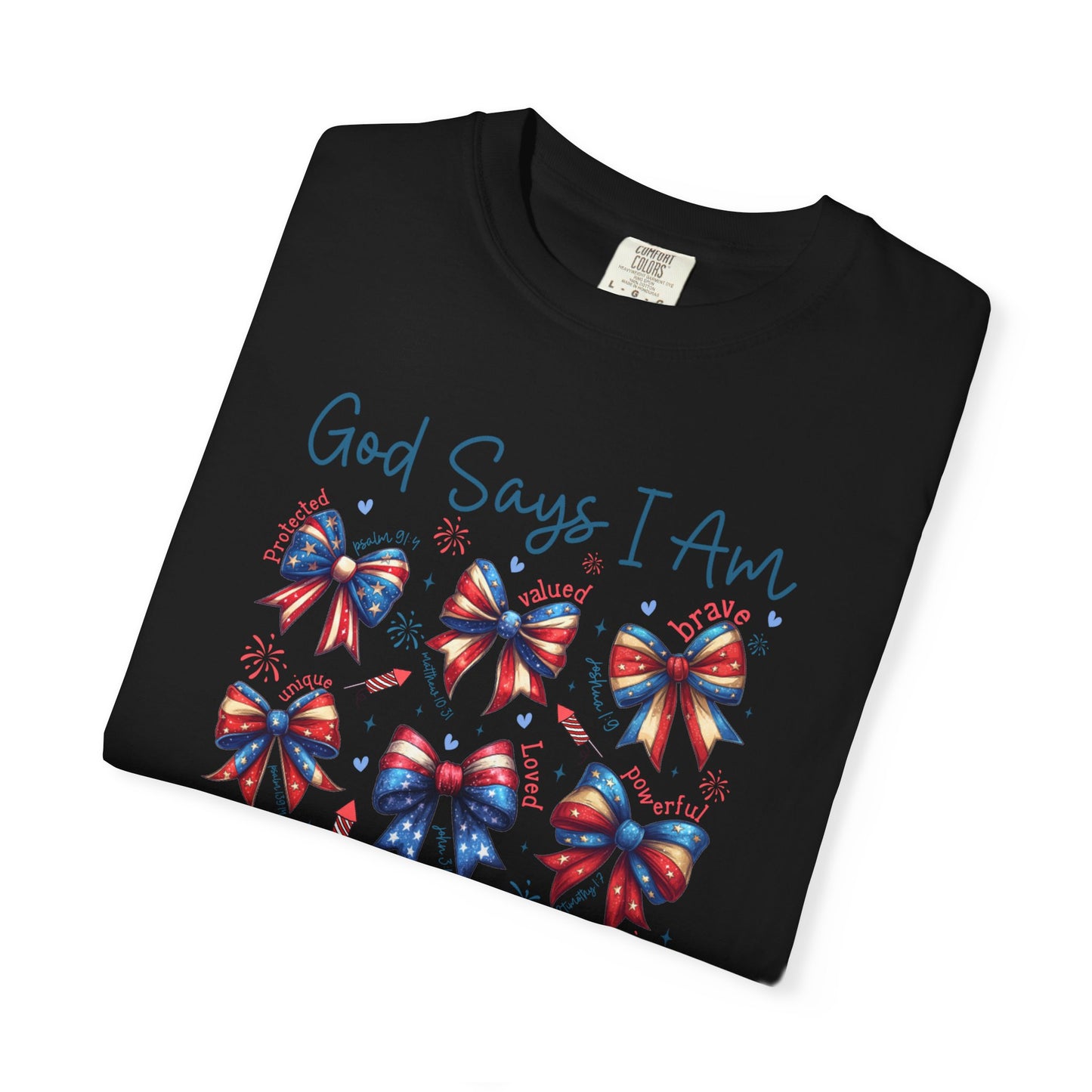 COMFORT COLORS God Says I Am Patriotic Ribbon T-Shirt