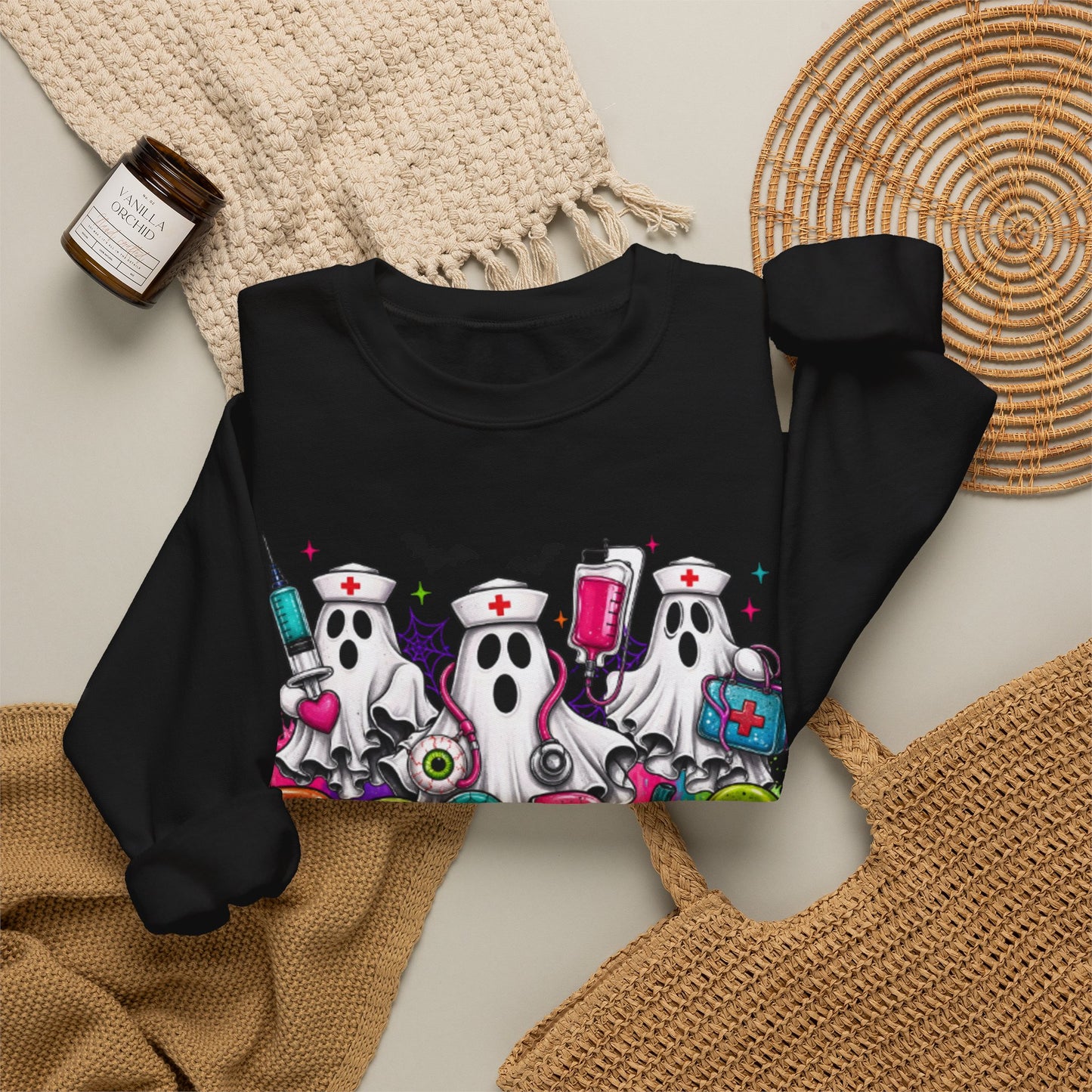GILDAN - Boo Boo Crew Sweatshirt — Cute Nurse Ghosts Halloween Crewneck