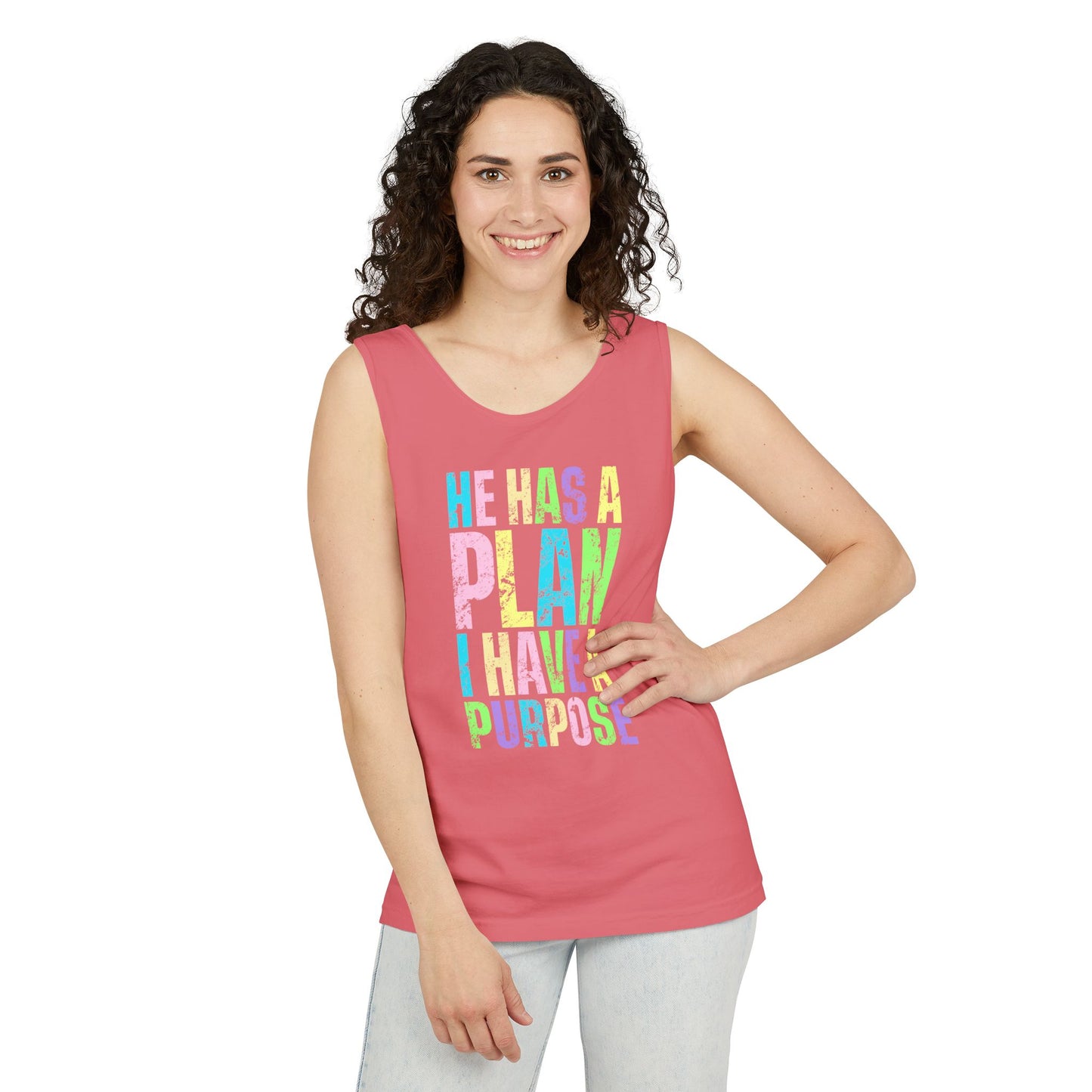 COMFORT COLORS - Inspirational Tank Top — "He Has a Plan, I Have a Purpose" Motivational Graphic Tank