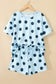 Pink Polka Dot Print Loose Tee Drawstring Elastic Waist Short Set
