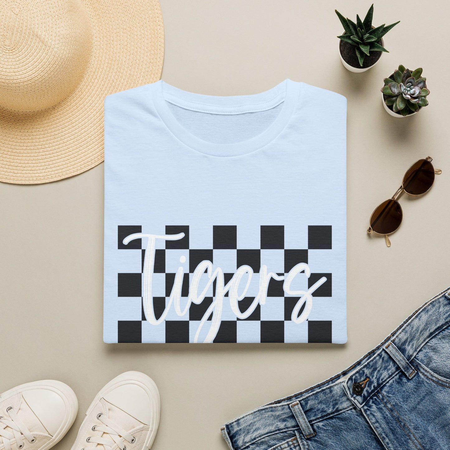T-Shirt — 'Tigers' Checkerboard School Spirit Tee