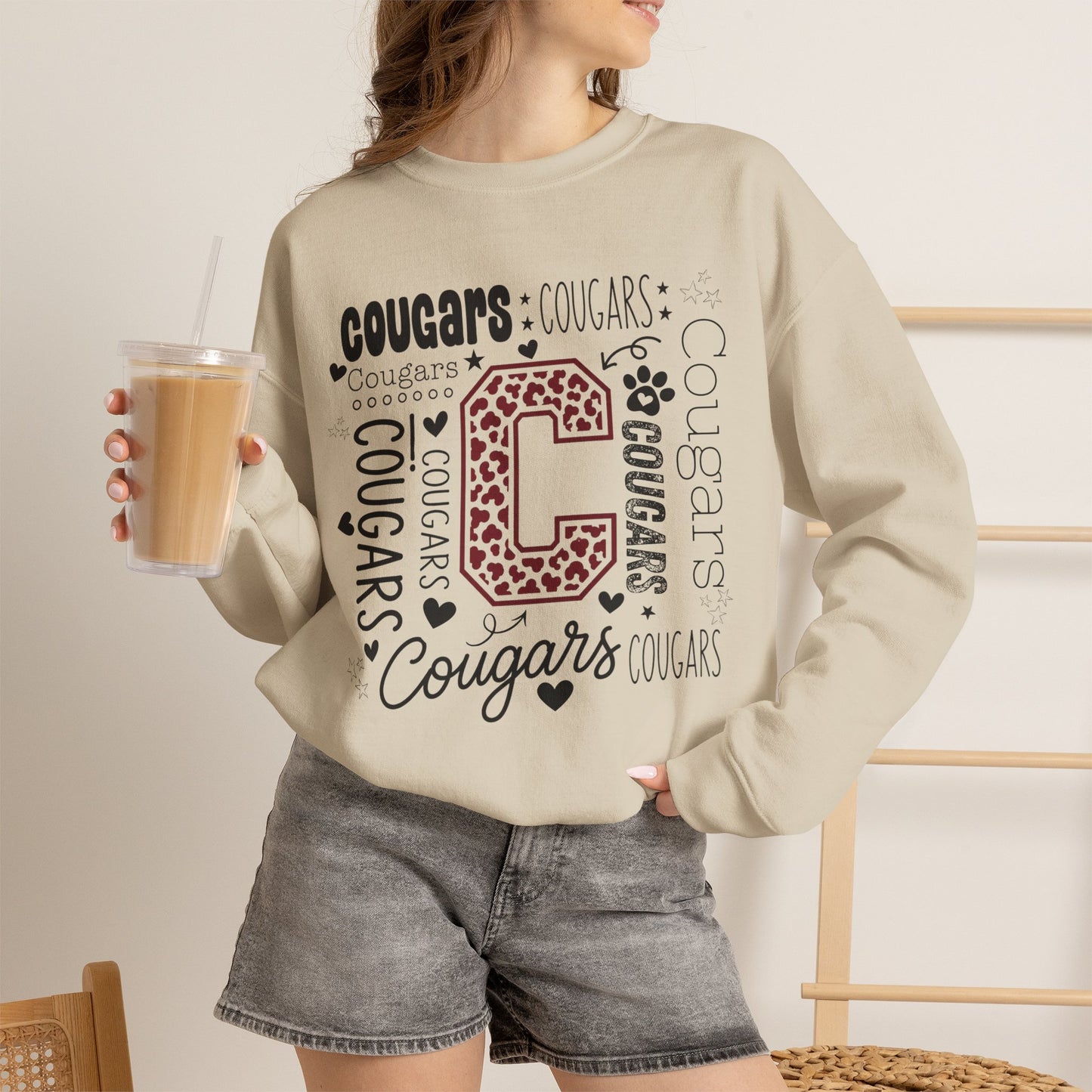GILDAN - Cougars Leopard C Block Crewneck Sweatshirt