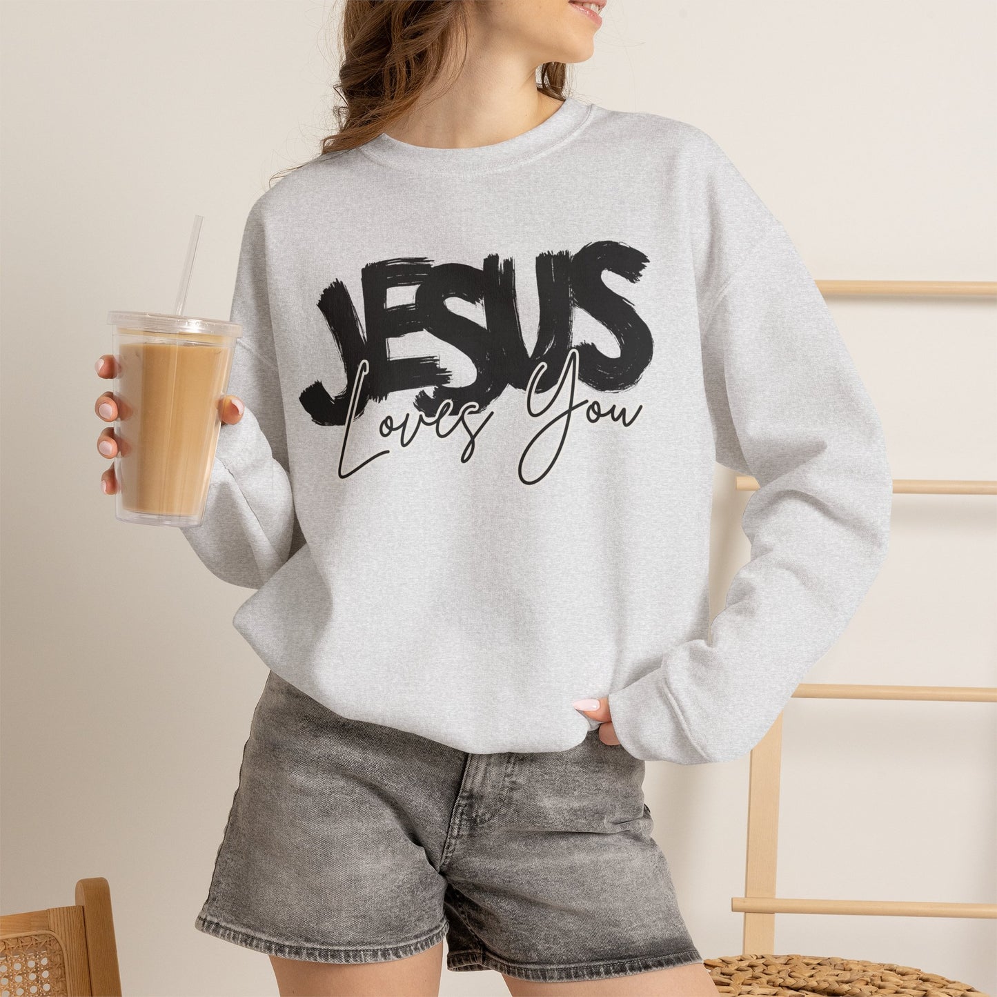 GILDAN - JESUS LOVES YOU NEUTRAL ADULT SWEATSHIRT