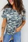 Green Camouflage Print Crew Neck T Shirt