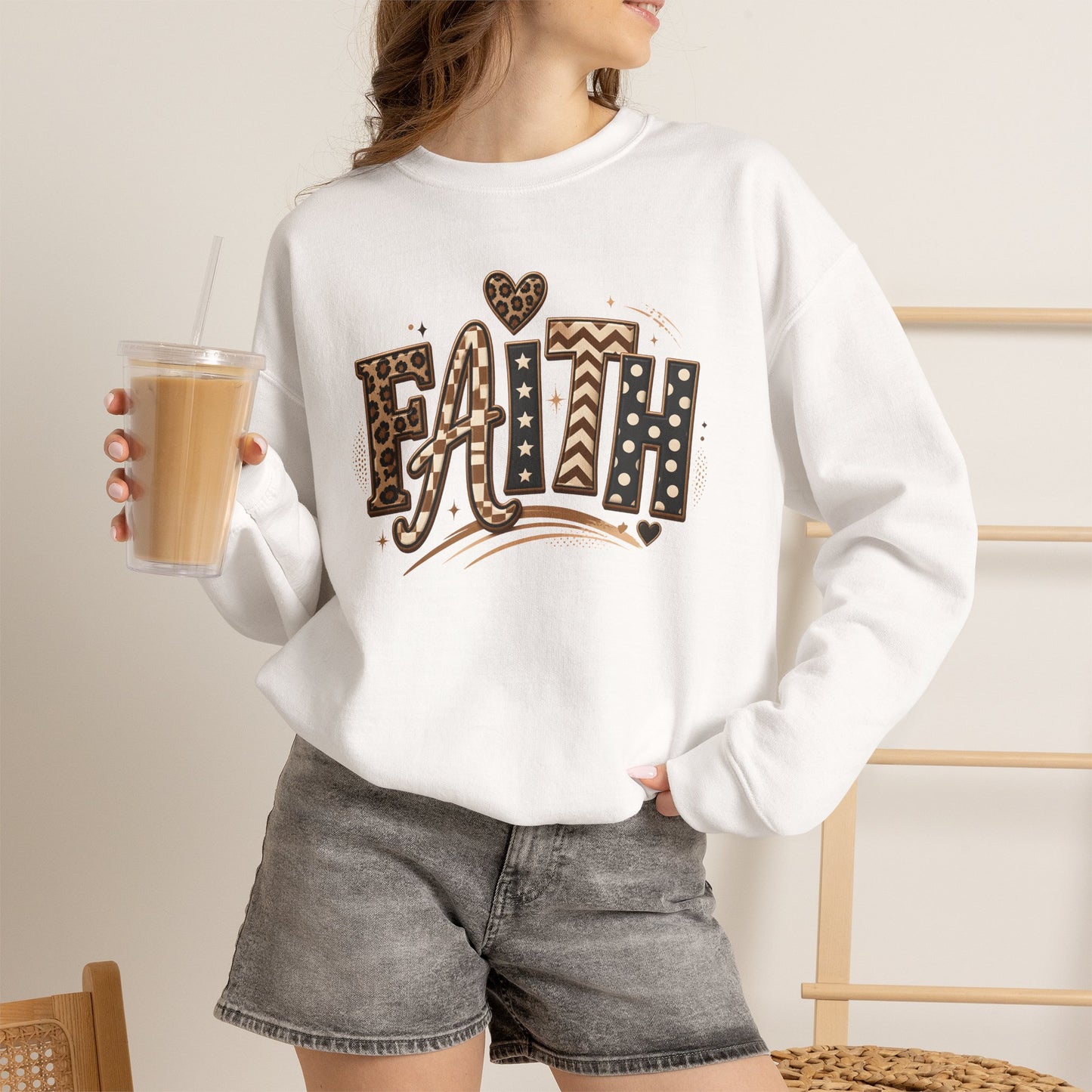 GILDAN - Faith Leopard Print Crewneck Sweatshirt
