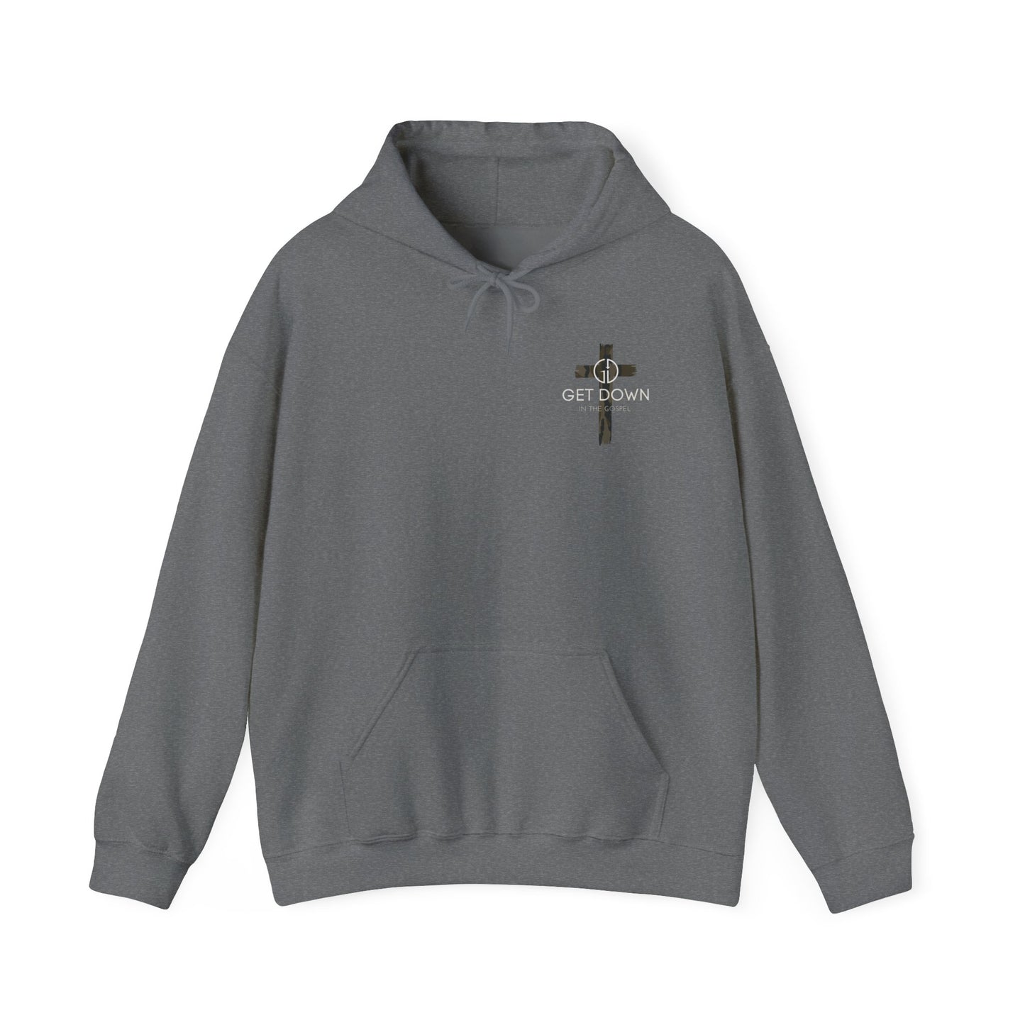 GET DOWN IN THE GOSPEL ADULT HOODIE GREEN CAMO CROSS