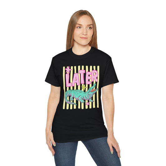Later Alligator T‑Shirt — Retro Pink & Teal Gator Graphic Tee