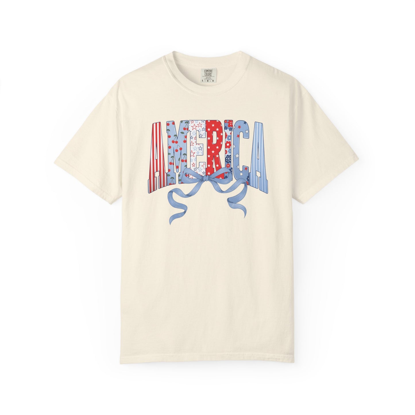 COMFORT COLORS  - America Graphic T-Shirt – Patriotic Red White Blue Tee with Ribbon
