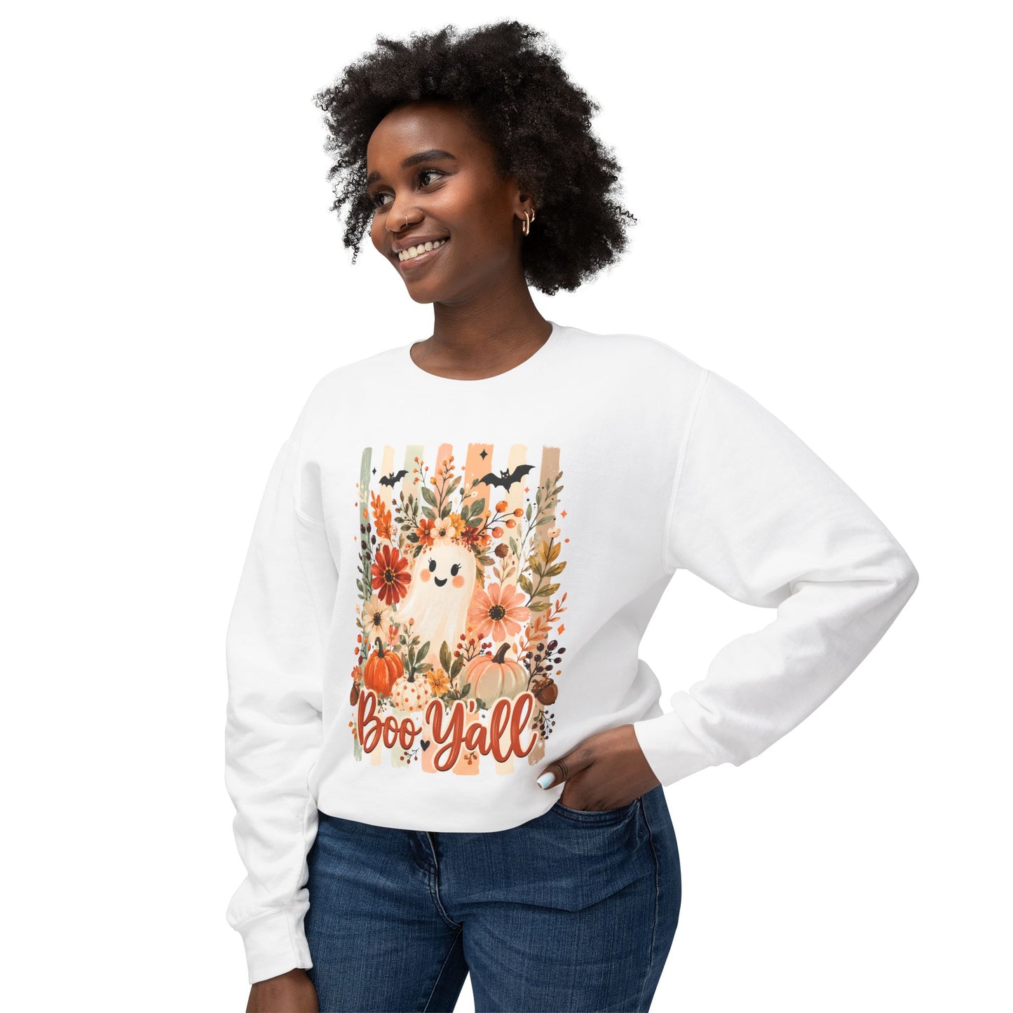 COMFORT COLORS - Boo Y'all Halloween Sweatshirt — Cute Ghost & Pumpkin Fall Crewneck