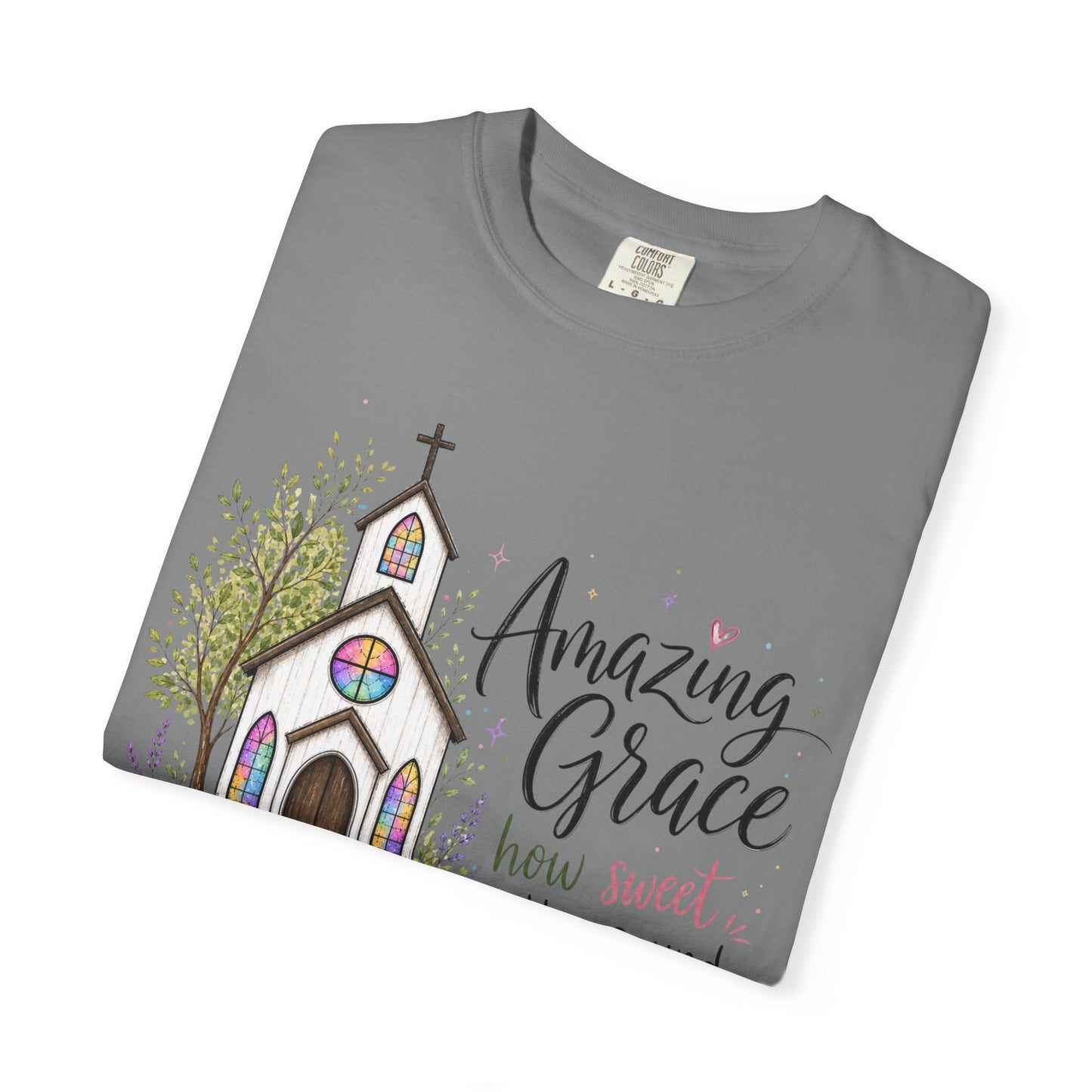 COMFORT COLORS - Amazing Grace Church T-Shirt — Floral Christian Faith Tee