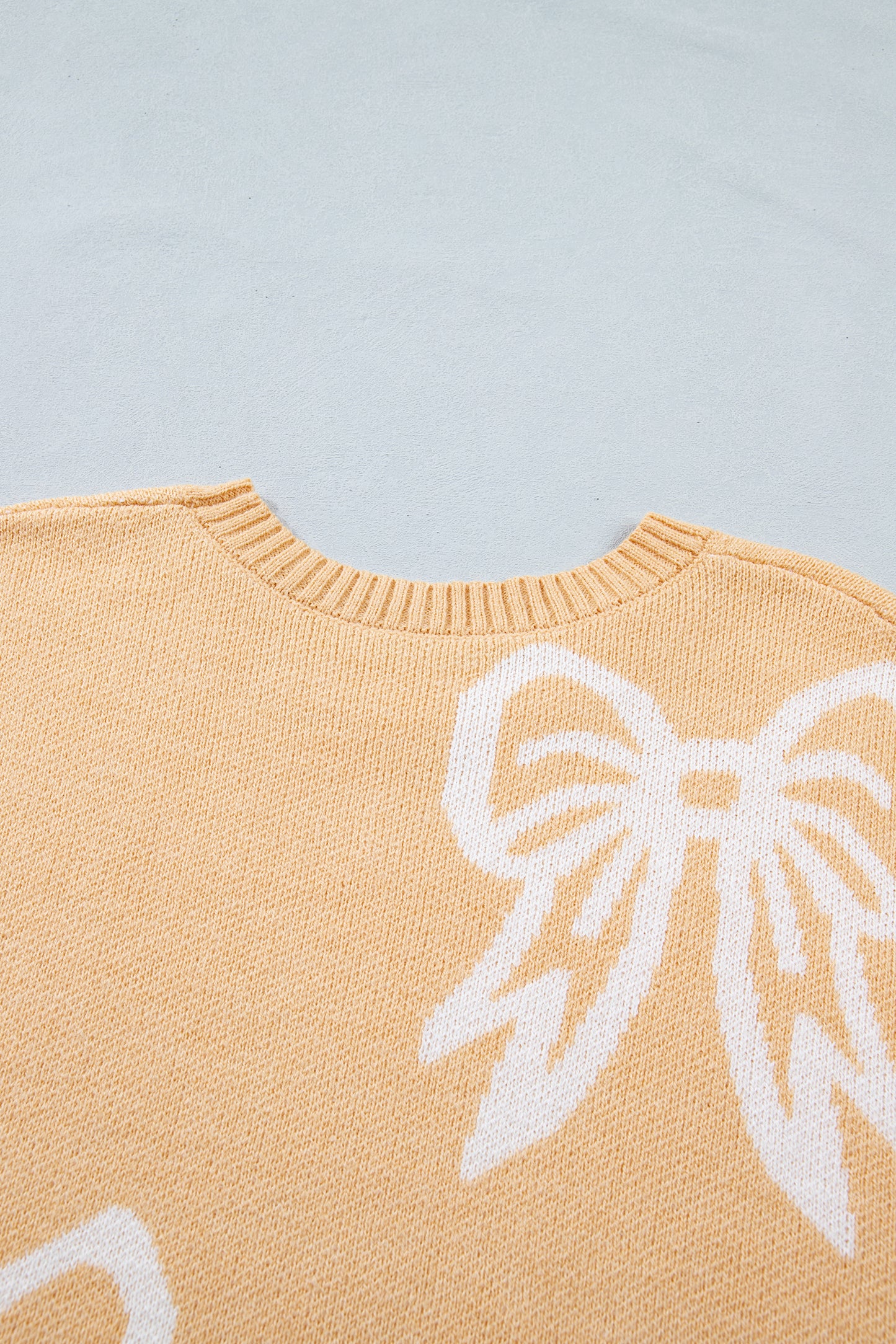 Pink Bow Pattern Drop Shoulder Loose Sweater