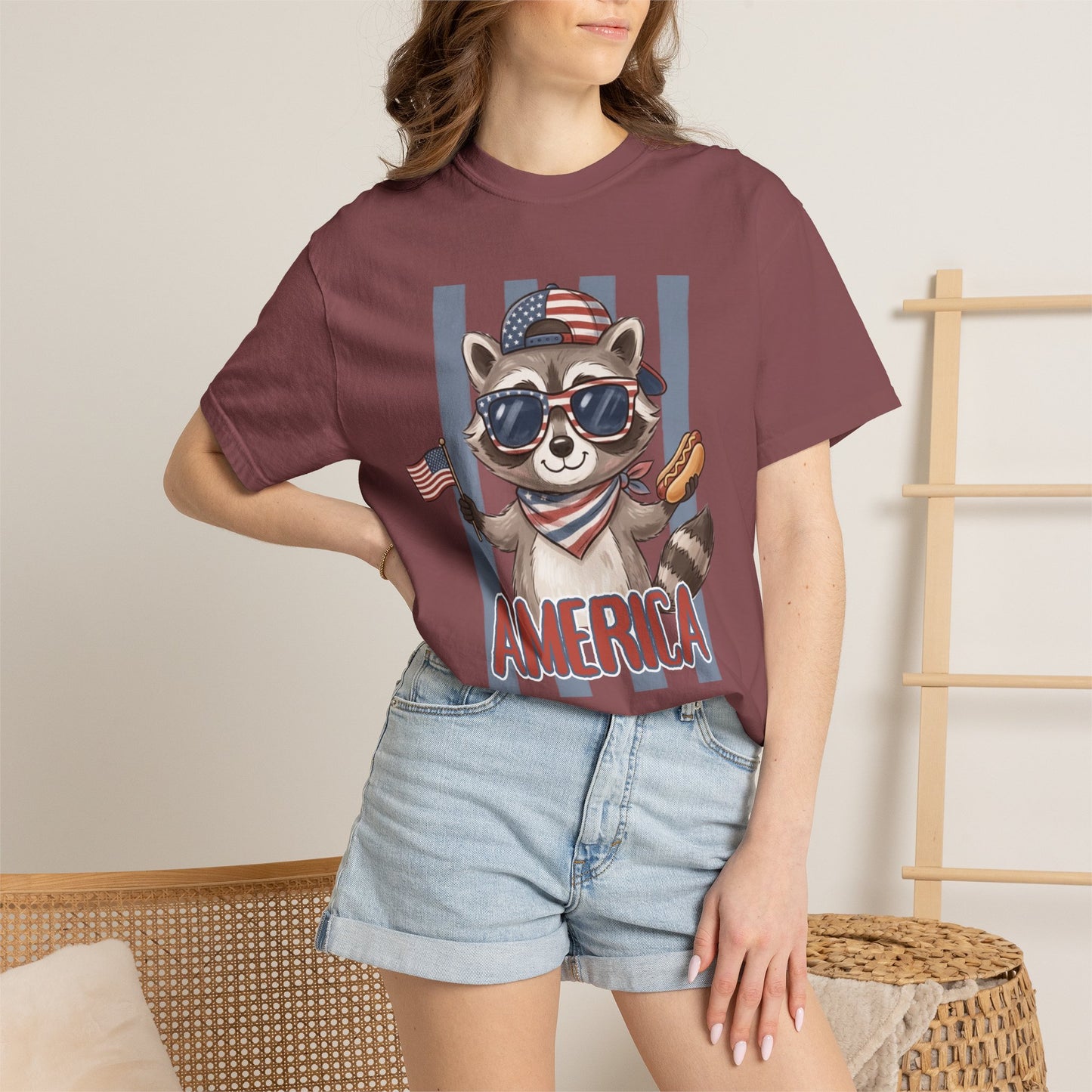 COMFORT COLORS - Patriotic Raccoon America T-Shirt