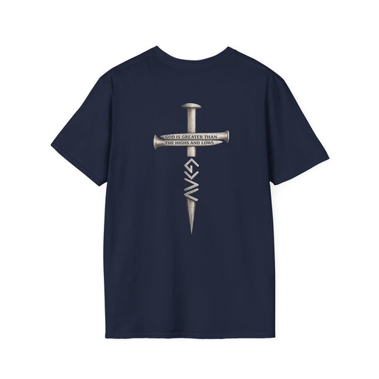 T-Shirt — 'Get Down' Cross & Nail Graphic