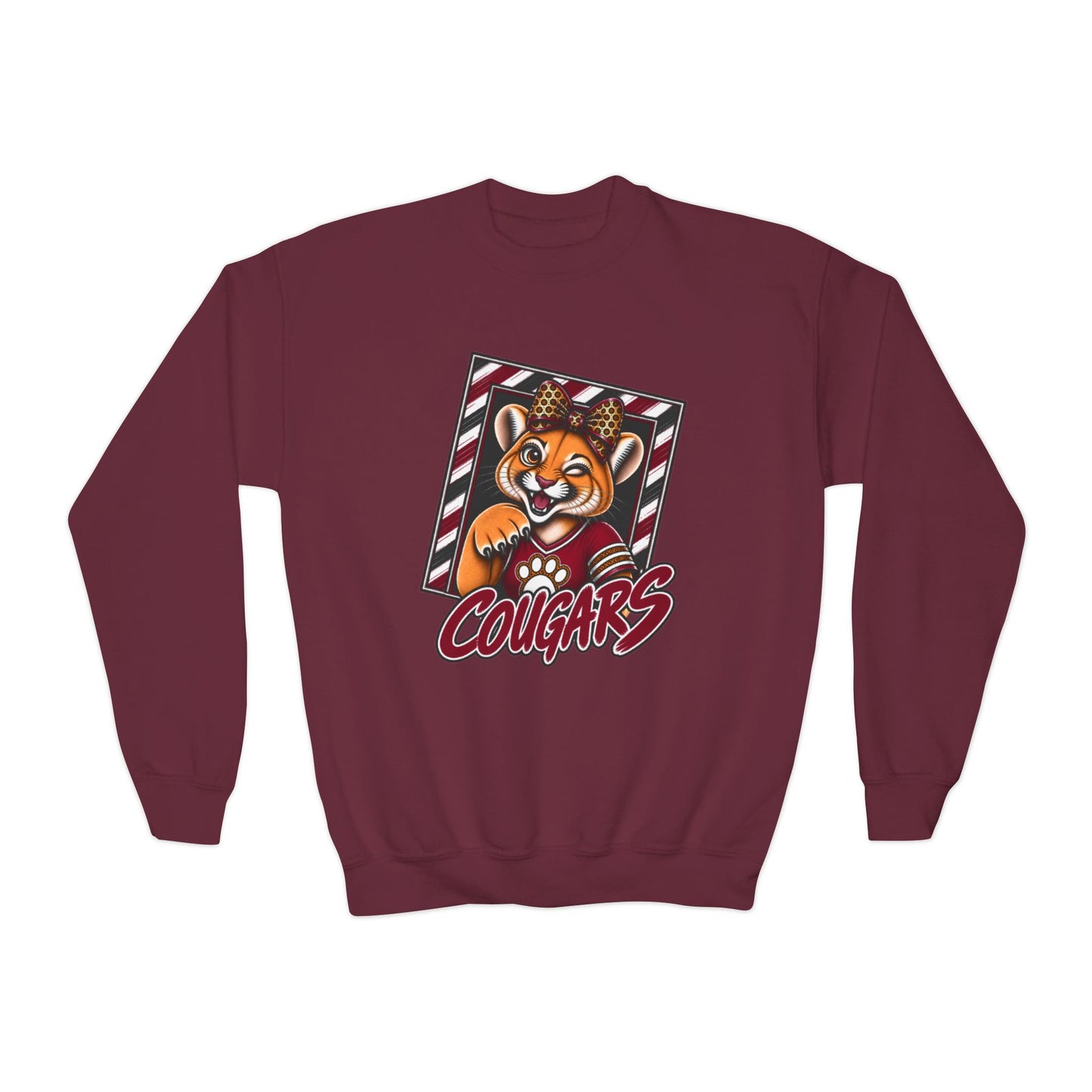 GILDAN - Cougars Youth Crewneck Sweatshirt — Cute Mascot Cougar Kid’s School Spirit Pullover