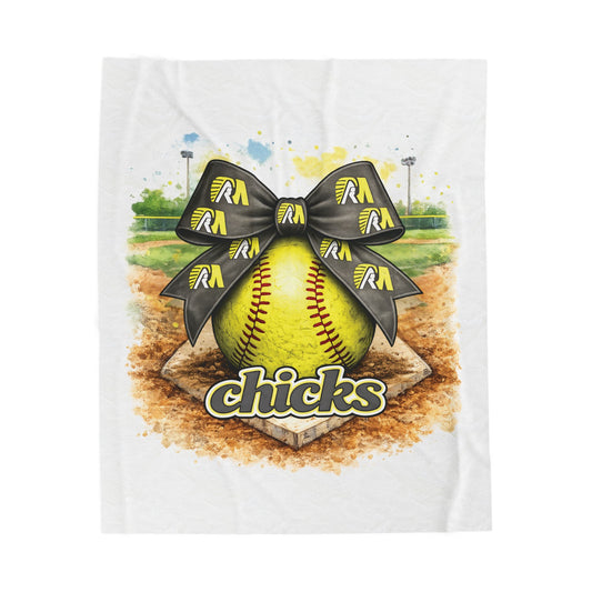 Softball 'Chicks' Velveteen Plush Blanket – Cute Softball Bow Design