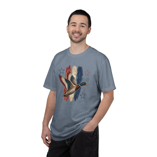 COMFORT COLORS - Mallard Duck Vintage Flag T-Shirt — Retro Patriotic Waterfowl Tee
