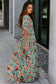 Multicolor Fiery Floral Print Frilled V Neck Short Sleeve Maxi Dress
