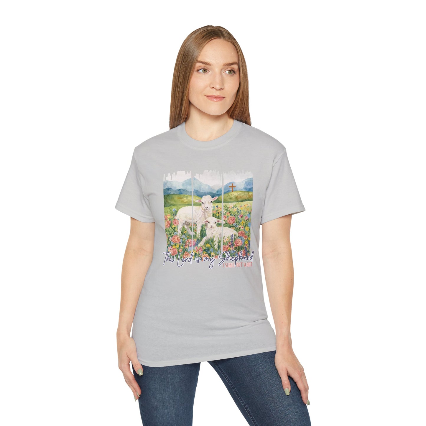 GILDAN - Lamb In Wildflowers Tee – "The Lord Is My Shepherd" Cotton T-Shirt