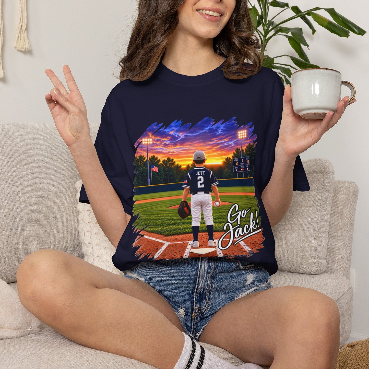 *** SPECIAL REQUESTS - MORGAN JETT - COMFORT COLORS - Baseball Player Sunset T-Shirt — "Go Jack" Personalized Team Tee