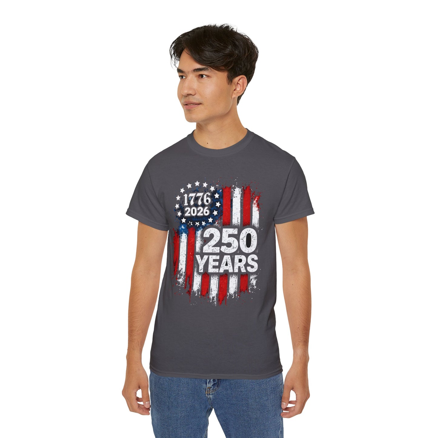 GILDAN - 250 Years American Flag T-Shirt — 1776–2026 Patriotic Independence Day Tee