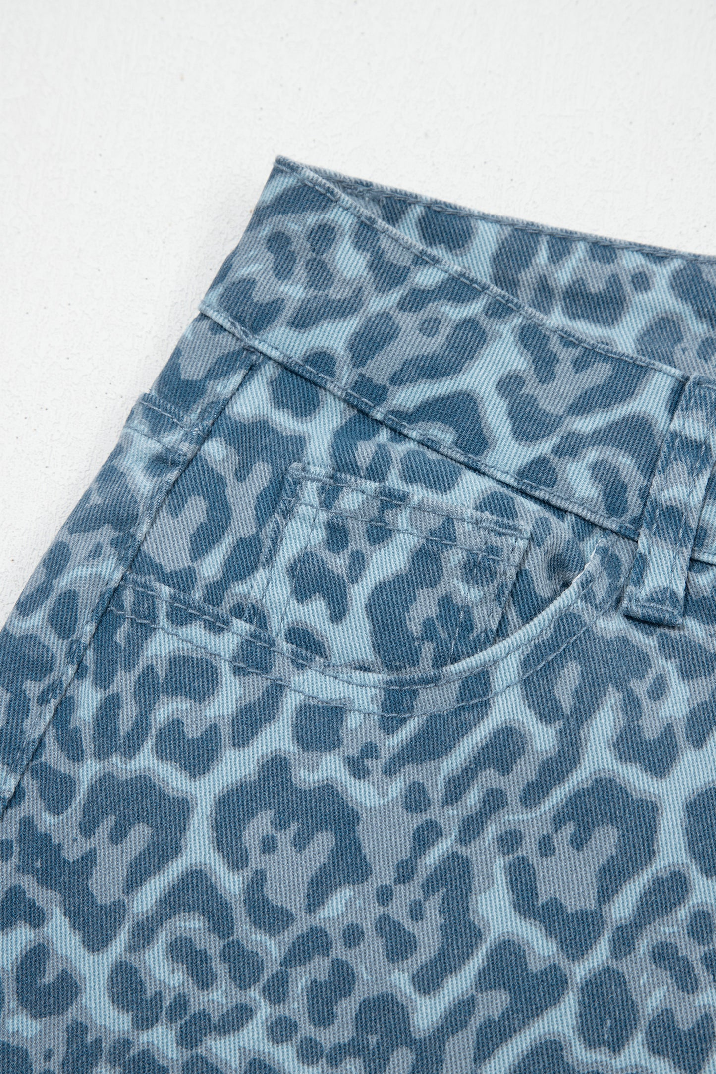 Gray Leopard Frayed Edge Wide Leg High Waist Jeans