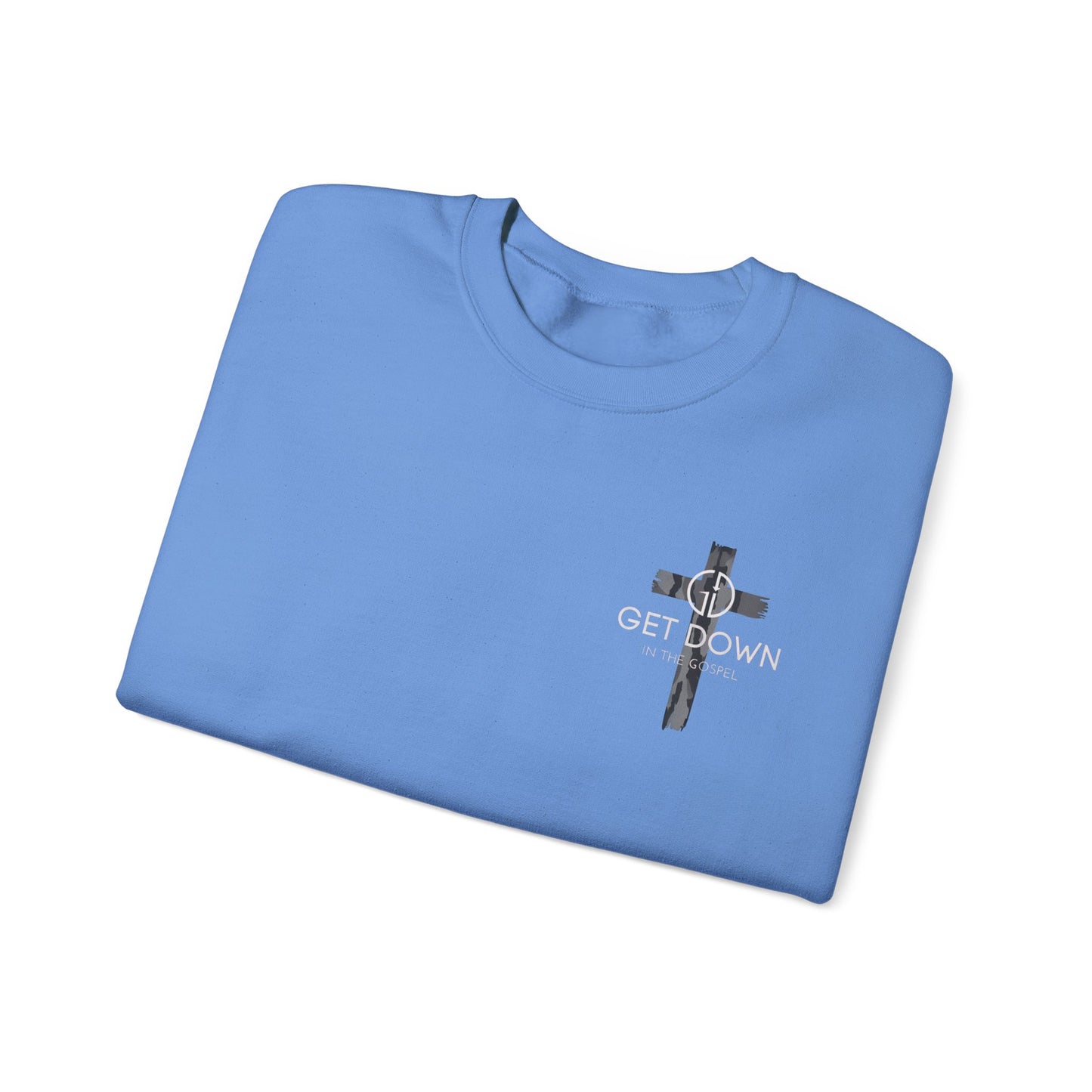 GILDAN - GET DOWN IN THE GOSPEL ADULT SWEATSHIRT GRAY CAMO CROSS