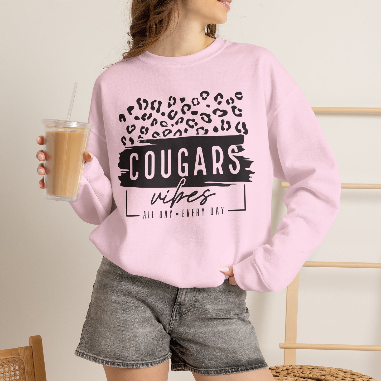 GILDAN -Cougars Vibes Leopard Graphic Sweatshirt