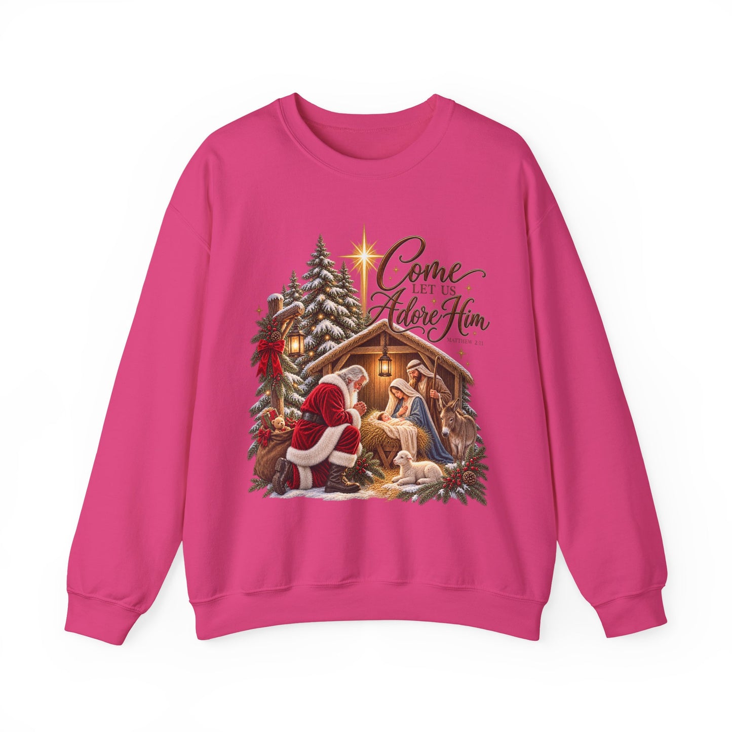 GILDAN - Crewneck Sweatshirt - 'Come Let Us Adore Him' Nativity Christmas Sweatshirt